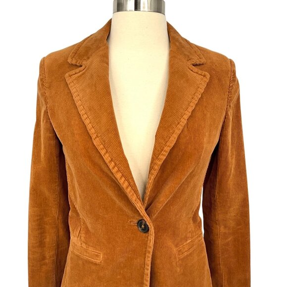 Alice + Olivia Macey Notched Collar Fitted Blazer Camel Brown Corduroy Size 0 - Picture 2 of 12